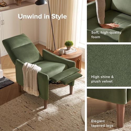 Arthur Olive Green Velvet Recliner Chair With 3 Positions - Image 6