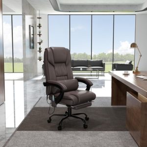 Brown High Back Massage Office Chair With 6 Vibration Points