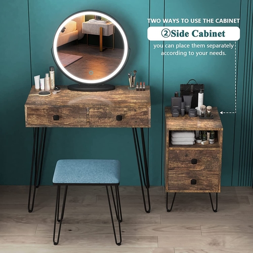 Vanity Desk Set With Drawers And LED Lighted Mirror - Image 7
