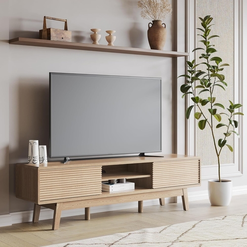 59 Inch Mid Century Modern TV Console Fluted Doors - Image 6