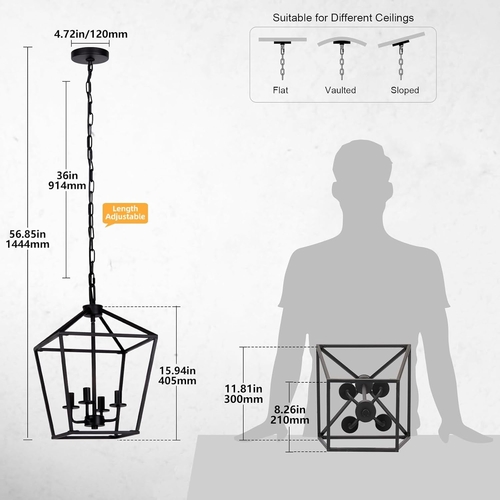 4 Light Black Lantern Chandelier With Adjustable Height - Image 2