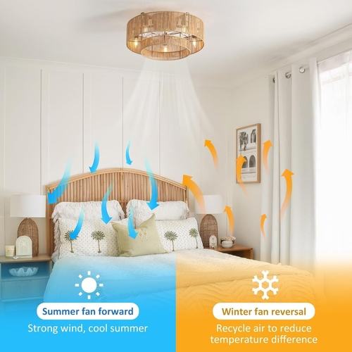 20 Inch Boho Rattan Ceiling Fan With Light And Remote - Image 2