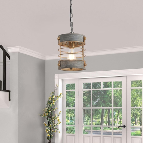 Rustic Farmhouse Pendant Light Adjustable Metal And Wood Blue Gray - Image 5