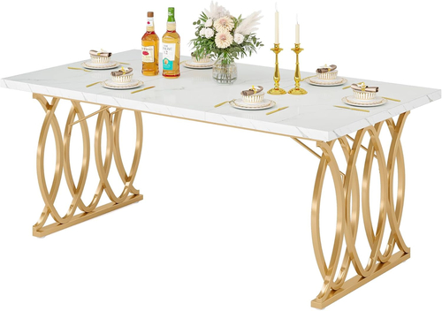 63 Inch Dining Table With Faux Marble Top For Kitchen And Dining Room - Image 8