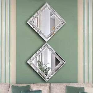 Crystal Crush Diamond Silver Mirror Set 12x12 Inch 2 Pieces