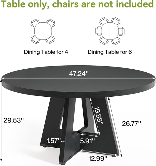 47 Inch Round Dining Table Black With Wooden Pedestal Base - Image 2