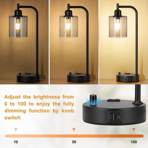 Industrial Desk Lamps 2 Pack Dimmable With USB C Ports - Image 3