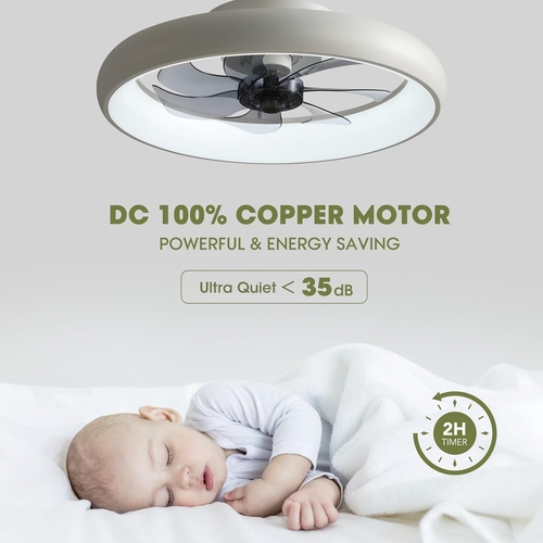 20 Inch Flush Mount Ceiling Fan With Lights Remote White Dimmable LED - Image 5