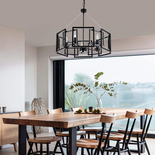 Industrial Style Five Light Matte Black Pendant Chandelier - Image 6