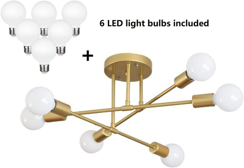 Gold 6-Light Sputnik Chandelier With LED Bulbs Included - Image 3