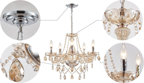 Champagne Crystal Chandelier 5 Light Modern Bedroom - Image 3