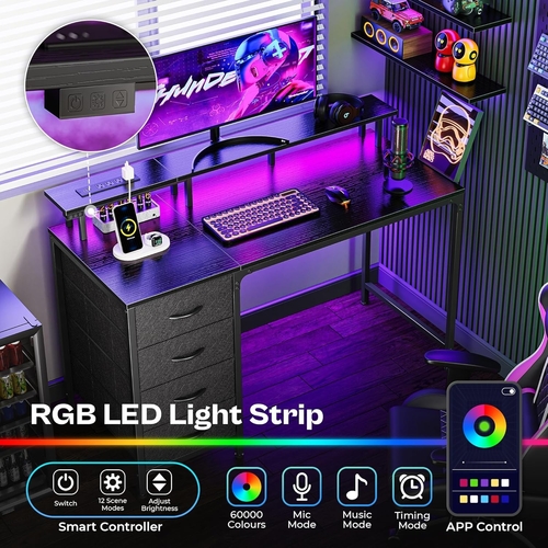 47 Inch Gaming Desk With LED Lights For Home Office - Image 4