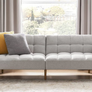 Gray Fabric Twin Futon Sofa Bed With Arms For Small Rooms