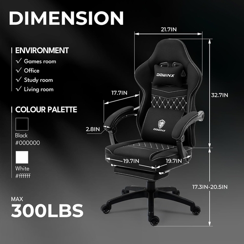 Black Breathable Fabric Gaming Chair With Massage Pad - Image 3