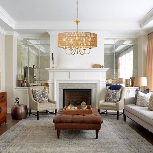 Gold 5 Light Rattan Boho Chandelier Pendant Lighting - Image 5