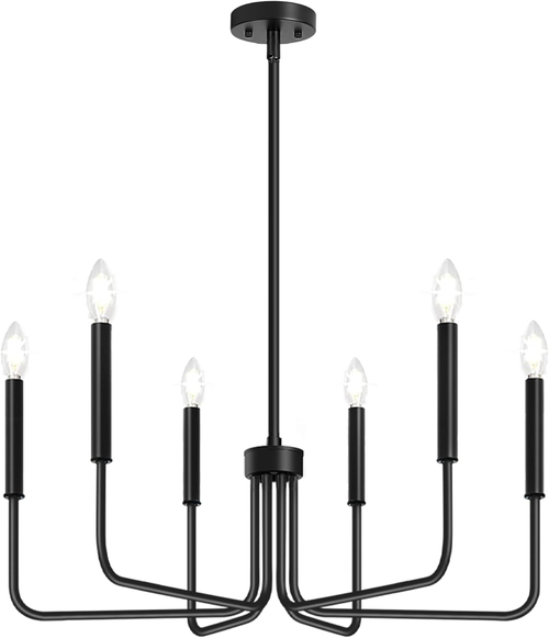 Black Six Light Farmhouse Chandelier For Dining Room - Image 8
