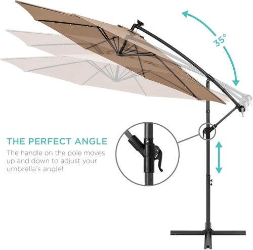 10 Foot Solar LED Offset Patio Umbrella With Easy Tilt Adjustment In - Image 4