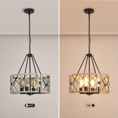 D19 Inch Rustic 4 Light Chandelier Black And White Oak - Image 4