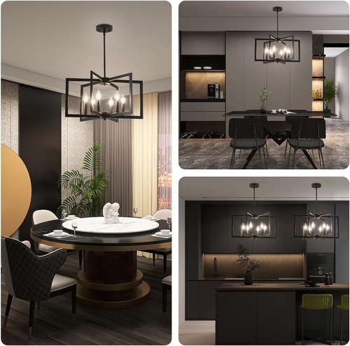 Black Metal Chandelier For Dining Room 6 Light Modern - Image 5