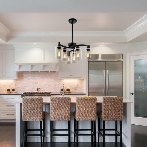 Six Light Black Farmhouse Chandelier With Adjustable Height - Image 2