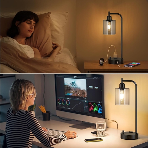 Industrial Desk Lamps 2 Pack Dimmable With USB C Ports - Image 4