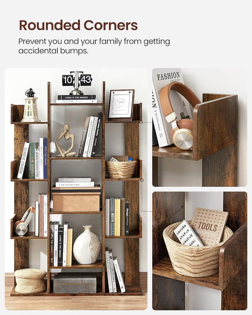 Tree Shaped Bookcase Rustic Brown Tall With 13 Shelves - Image 5