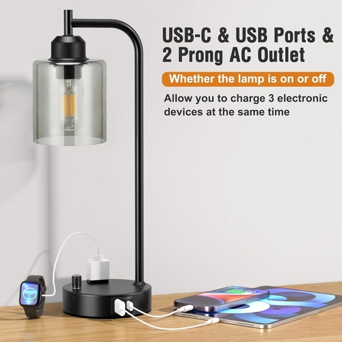 Industrial Desk Lamps 2 Pack Dimmable With USB C Ports - Image 6