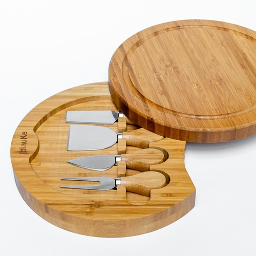 Bamboo Cheese Board and Knife Set - 10 Inch Swiveling Charcuterie - Image 11