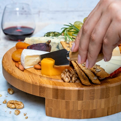 Bamboo Cheese Board and Knife Set - 10 Inch Swiveling Charcuterie - Image 9