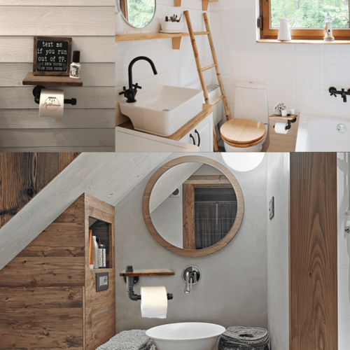 (9.8 in - Rustic Brown) Industrial Toilet Paper Holder with Shelf, - Image 5