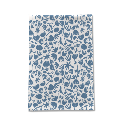 Light Blue Ink Floral Tea Towel