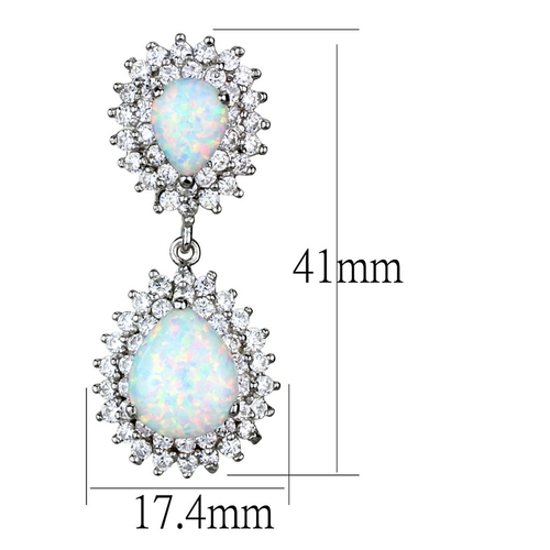 LOS879 - Rhodium 925 Sterling Silver Earrings with Semi-Precious Opal - Image 2