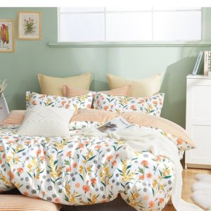 Estella Orange Floral 100% Cotton Reversible Comforter Set