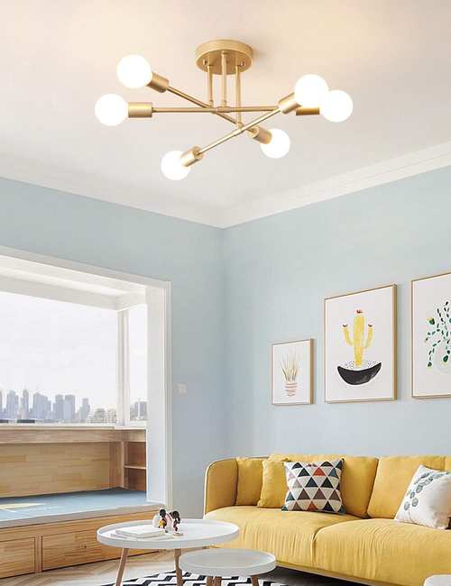 Gold 6-Light Sputnik Chandelier With LED Bulbs Included - Image 2