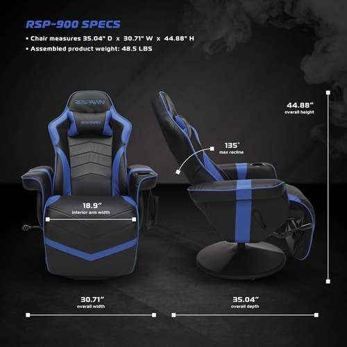 Blue 900 Gaming Recliner With Adjustable Leg Rest Cupholder - Image 2