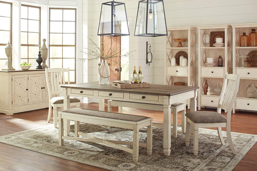 Bolanburg Farmhouse Dining Table Drawers Whitewash Seats 6 - Image 4