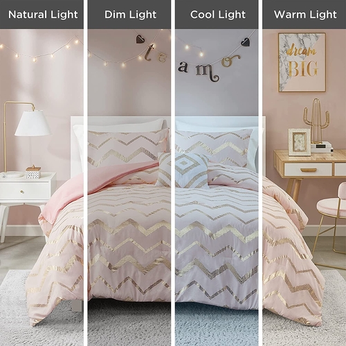 Ziggy Pink Rose Gold Geometric Comforter Set For Full Queen Bed - Image 2