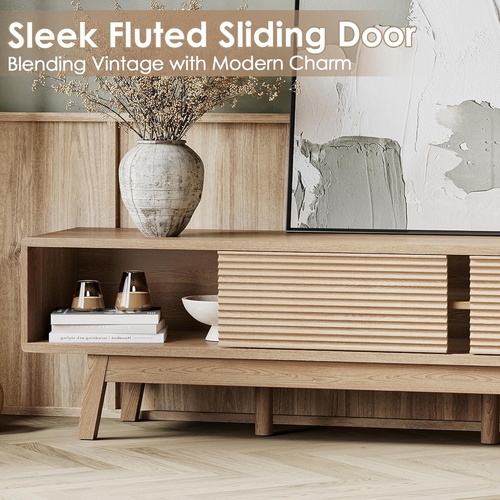 59 Inch Mid Century Modern TV Console Fluted Doors - Image 4