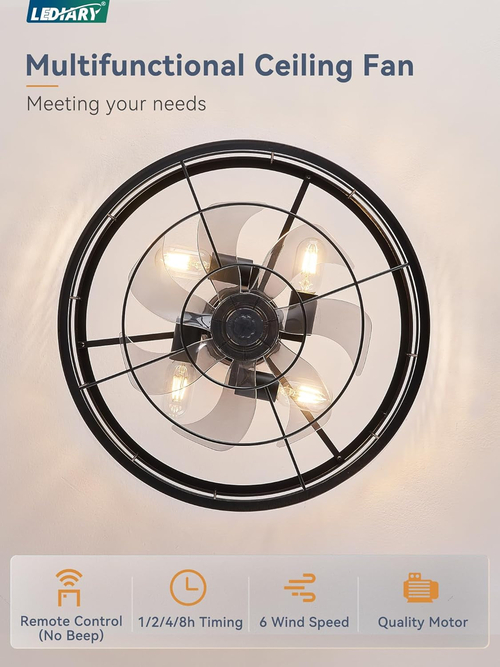 20 Inch Black Bladeless Fandelier Ceiling Fan With Light And Remote 6 - Image 4