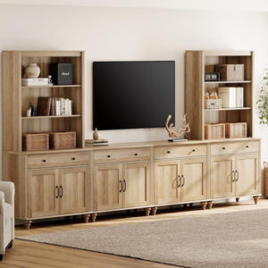 Oak Farmhouse Entertainment Center For TVs Up To 75 Inches