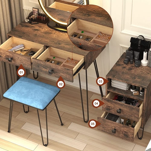 Vanity Desk Set With Drawers And LED Lighted Mirror - Image 2