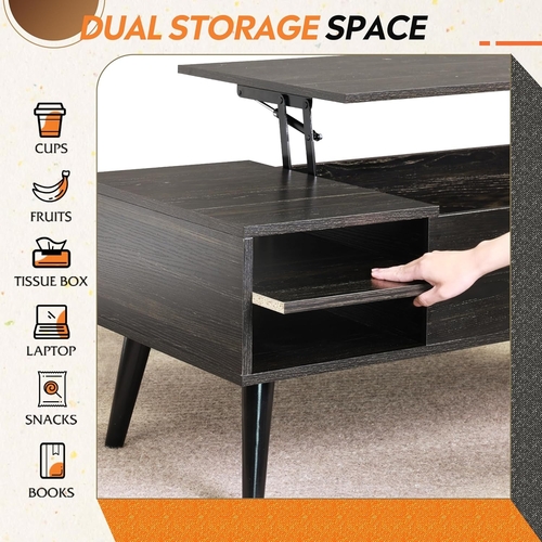 Wood Lift Top Coffee Table Hidden Compartment Charcoal - Image 5