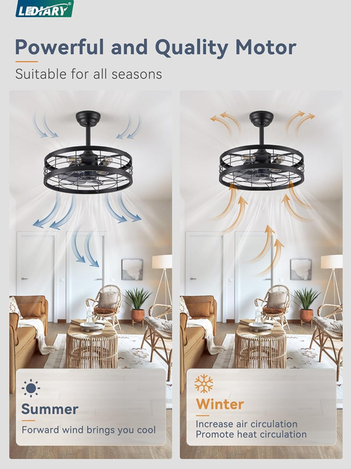 20 Inch Black Bladeless Fandelier Ceiling Fan With Light And Remote 6 - Image 3