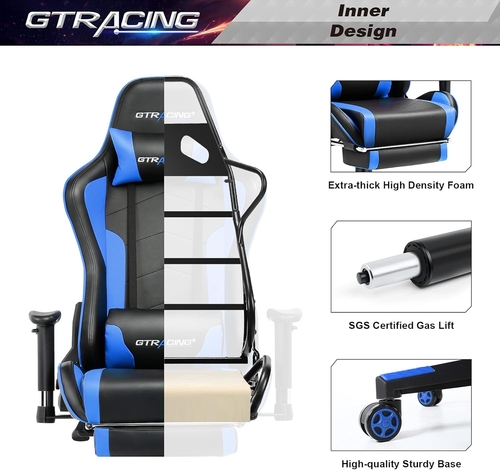 Blue Bluetooth Gaming Chair With Footrest And Speakers - Image 7