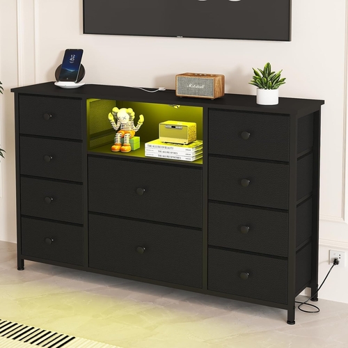 Black Dresser With Charging Station And LED Lights - Image 7