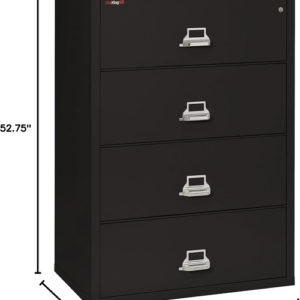 Lateral 4 Drawer Fire Safe File Cabinet With Key Lock Black