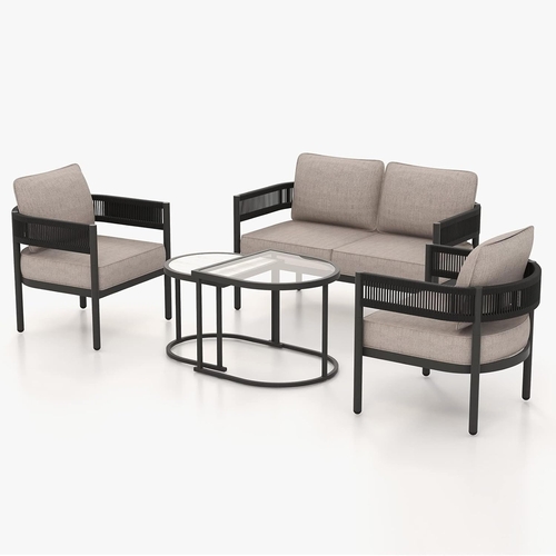 Beige 5 Piece Outdoor Wicker Patio Set With Thick Cushions - Image 7