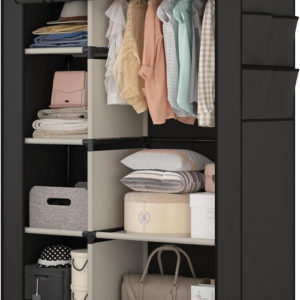 Portable Closet Organizer Black With 6 Shelves And Rod