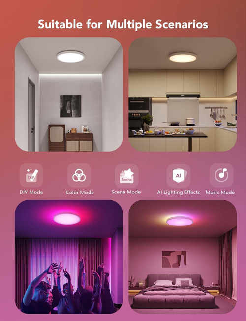 RGBIC Smart Ceiling Light 12 Inch Alexa Compatible - Image 8