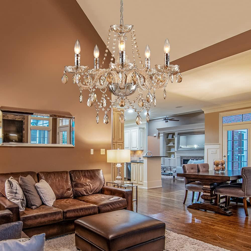 Champagne Crystal Chandelier 5 Light Modern Bedroom - Image 7